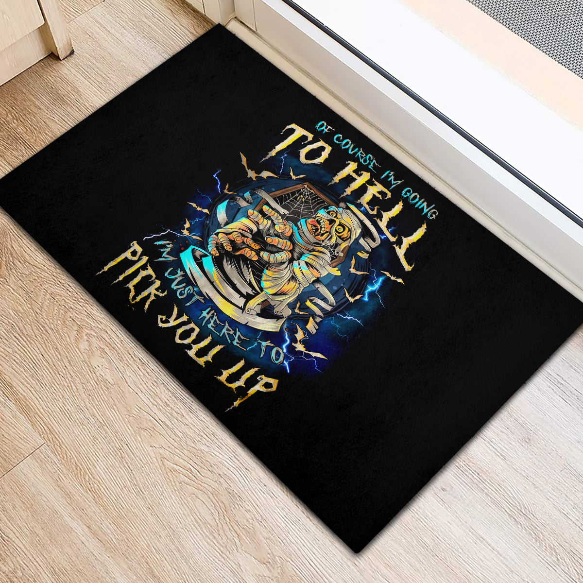 Mummy Skull Rubber Doormat I'm Going To Hell to Pick You Up - Wonder Print Shop
