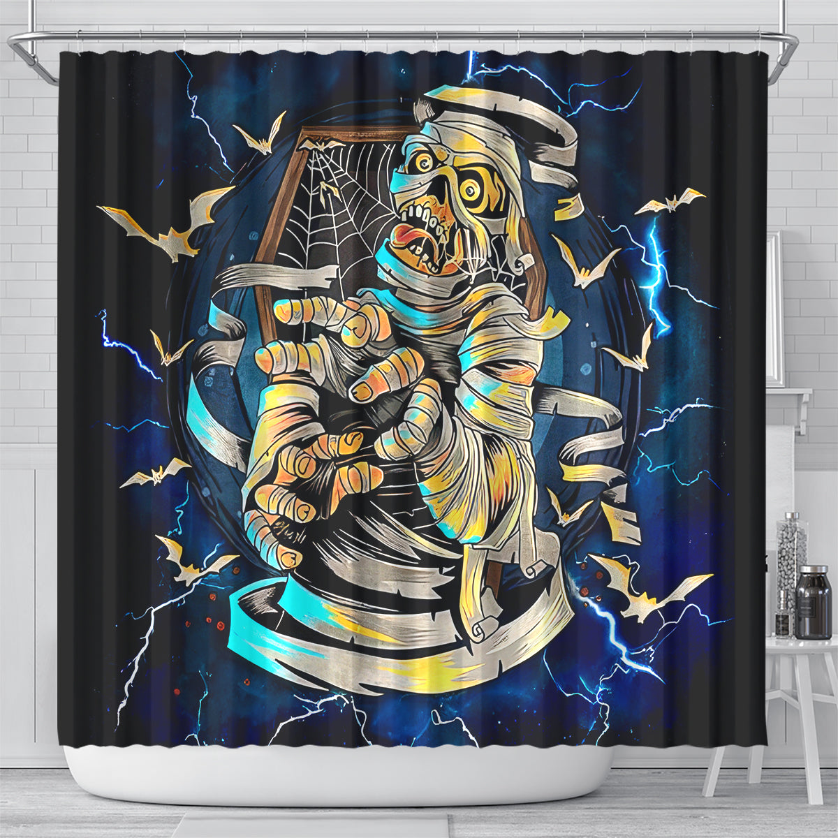 Mummy Skull Shower Curtain I'm Going To Hell to Pick You Up