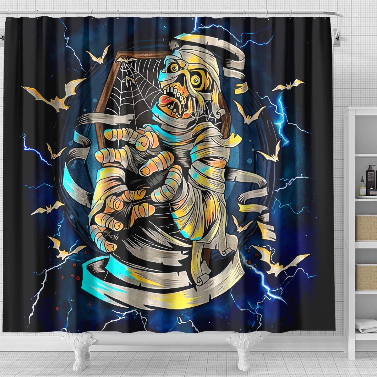 Mummy Skull Shower Curtain I'm Going To Hell to Pick You Up