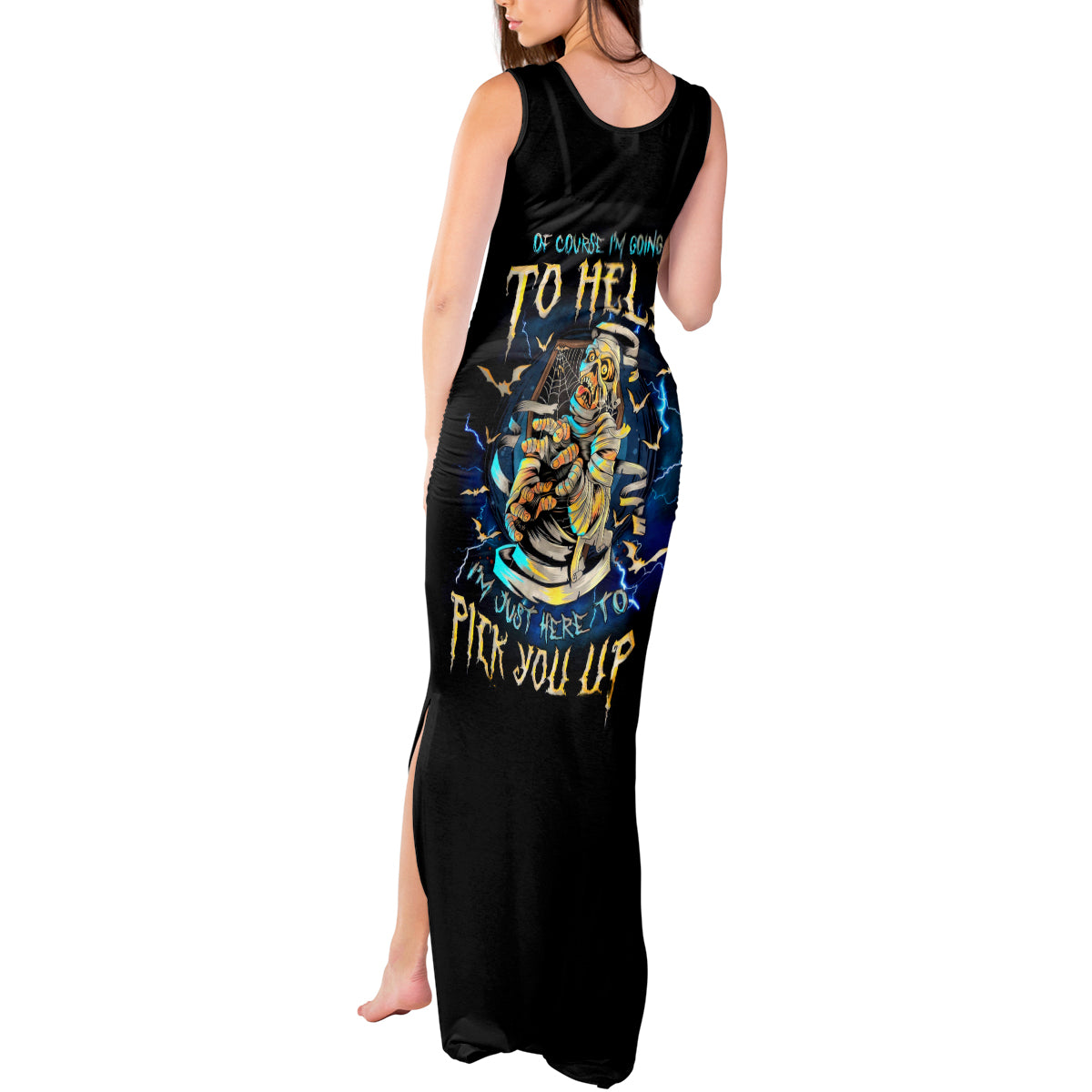 Mummy Skull Tank Maxi Dress I'm Going To Hell to Pick You Up - Wonder Print Shop