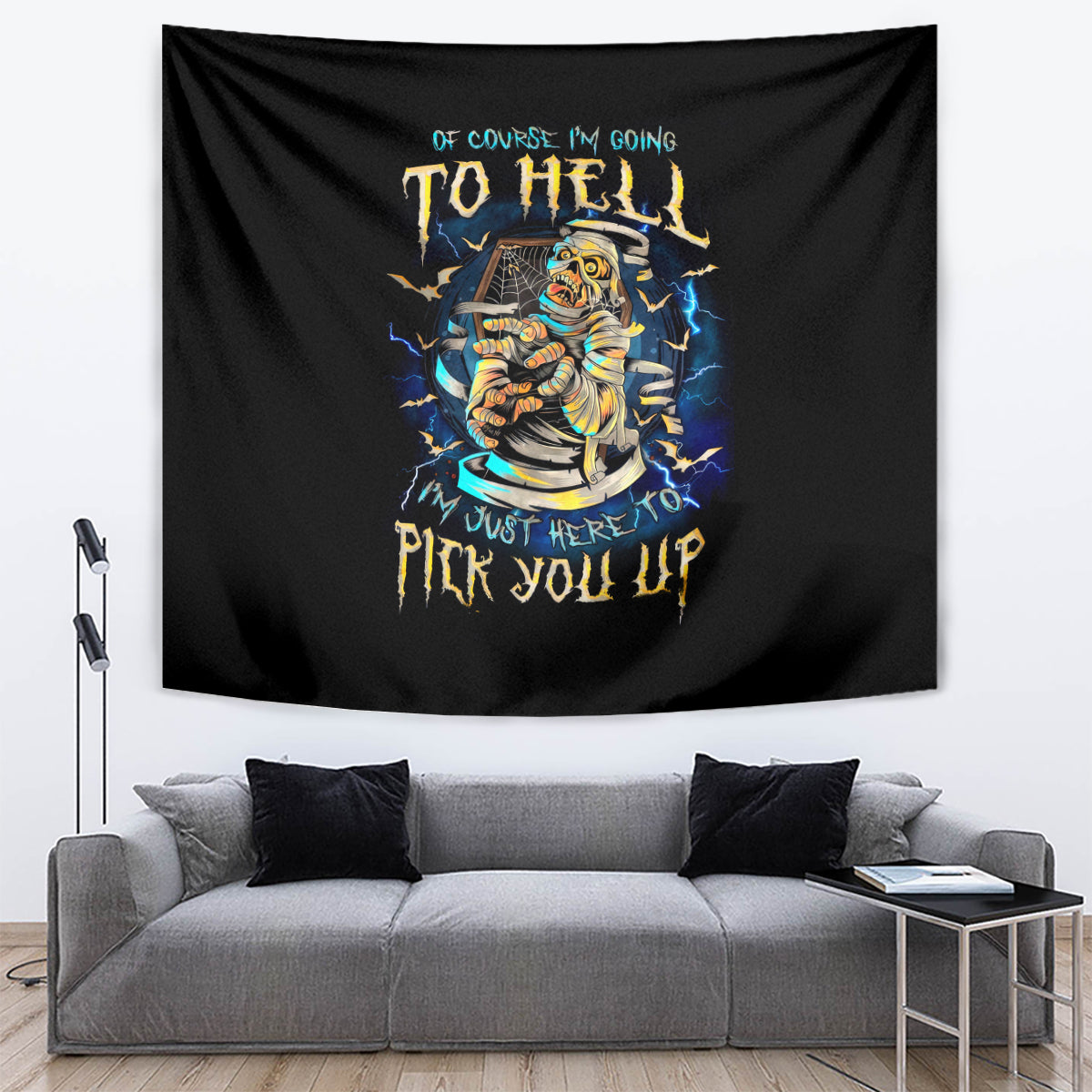 Mummy Skull Tapestry I'm Going To Hell to Pick You Up - Wonder Print Shop