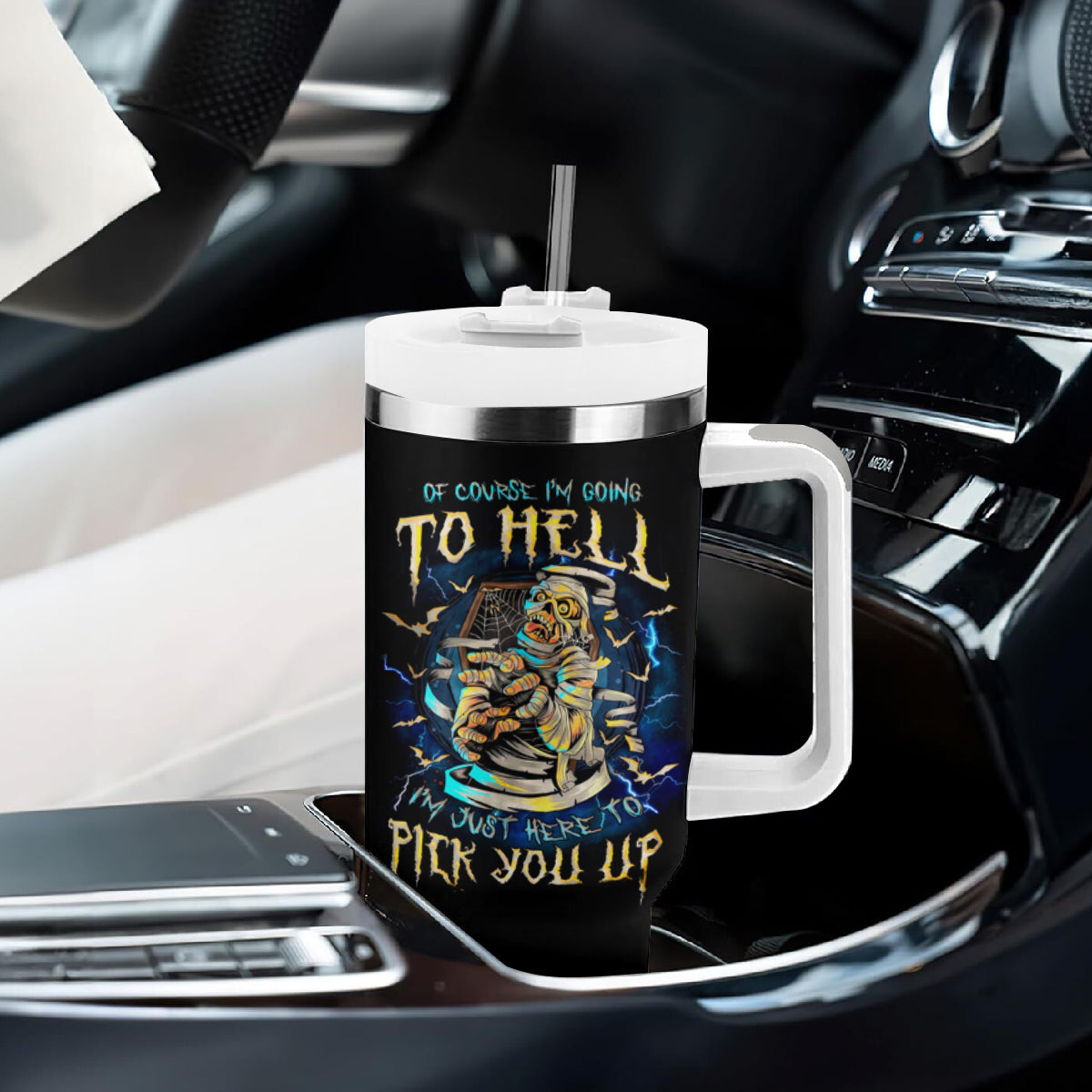 Mummy Skull Tumbler With Handle I'm Going To Hell to Pick You Up - Wonder Print Shop