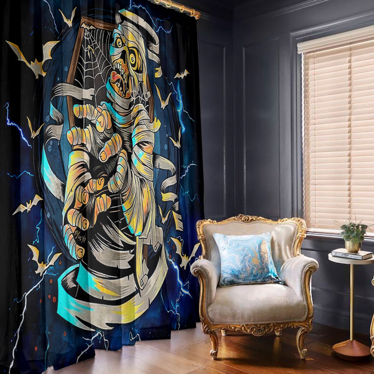 Mummy Skull Window Curtain I'm Going To Hell to Pick You Up - Wonder Print Shop