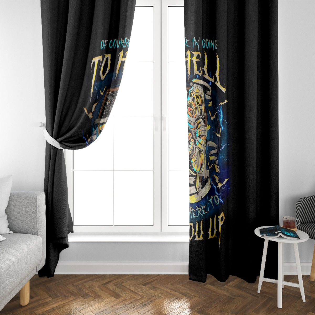 Mummy Skull Window Curtain I'm Going To Hell to Pick You Up - Wonder Print Shop