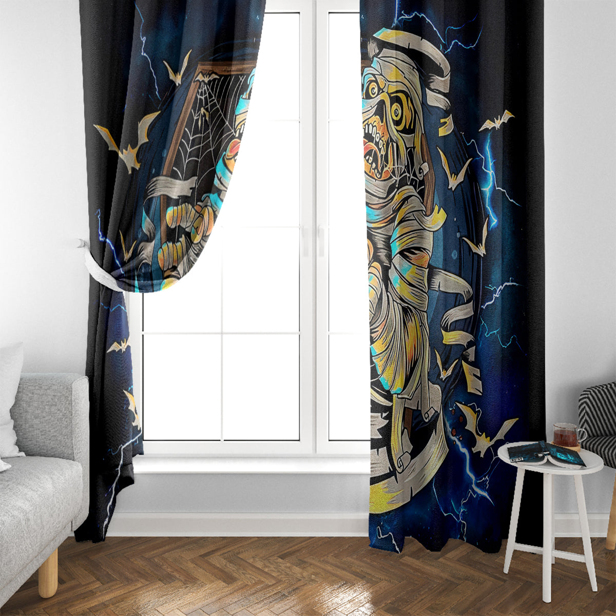 Mummy Skull Window Curtain I'm Going To Hell to Pick You Up - Wonder Print Shop