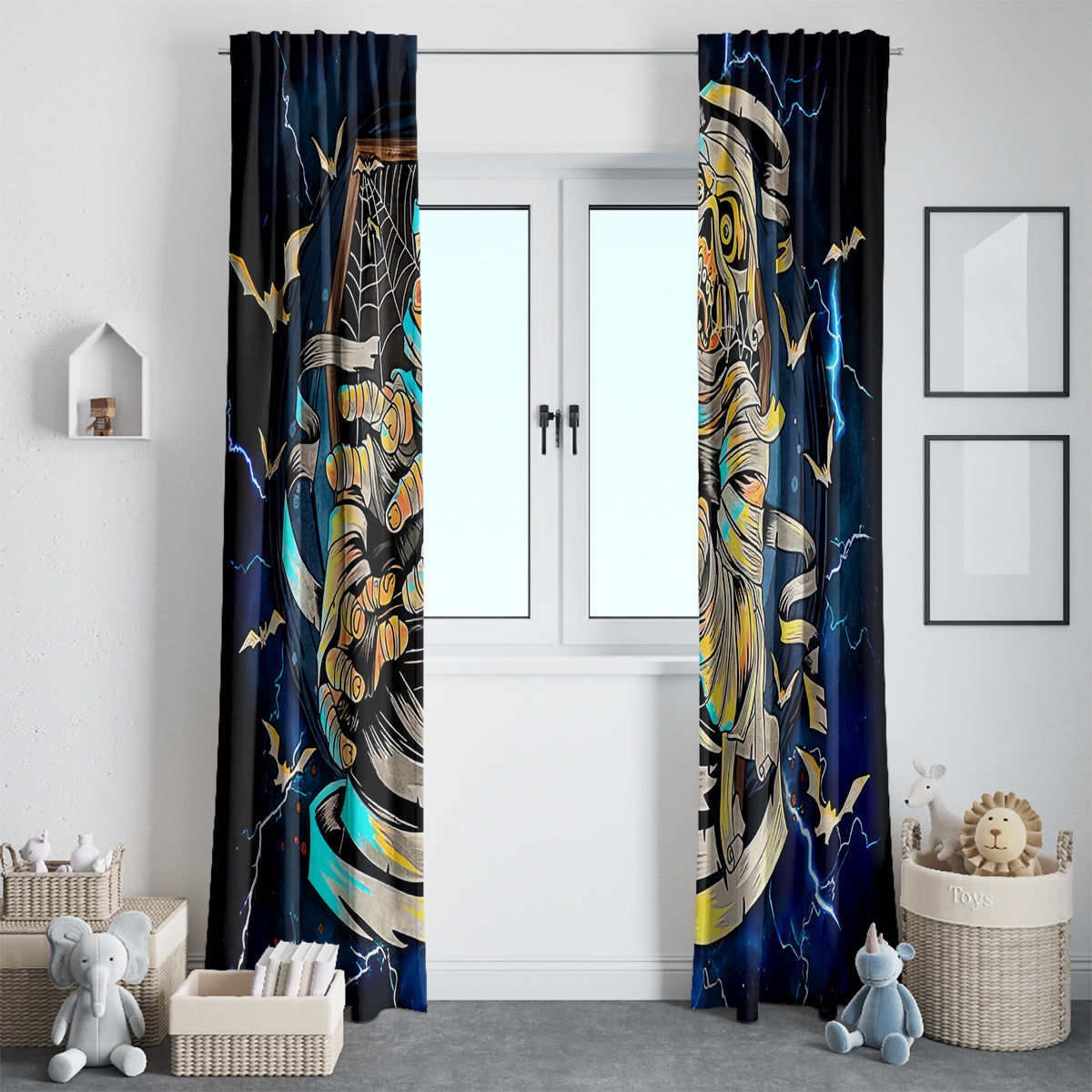 Mummy Skull Window Curtain I'm Going To Hell to Pick You Up - Wonder Print Shop