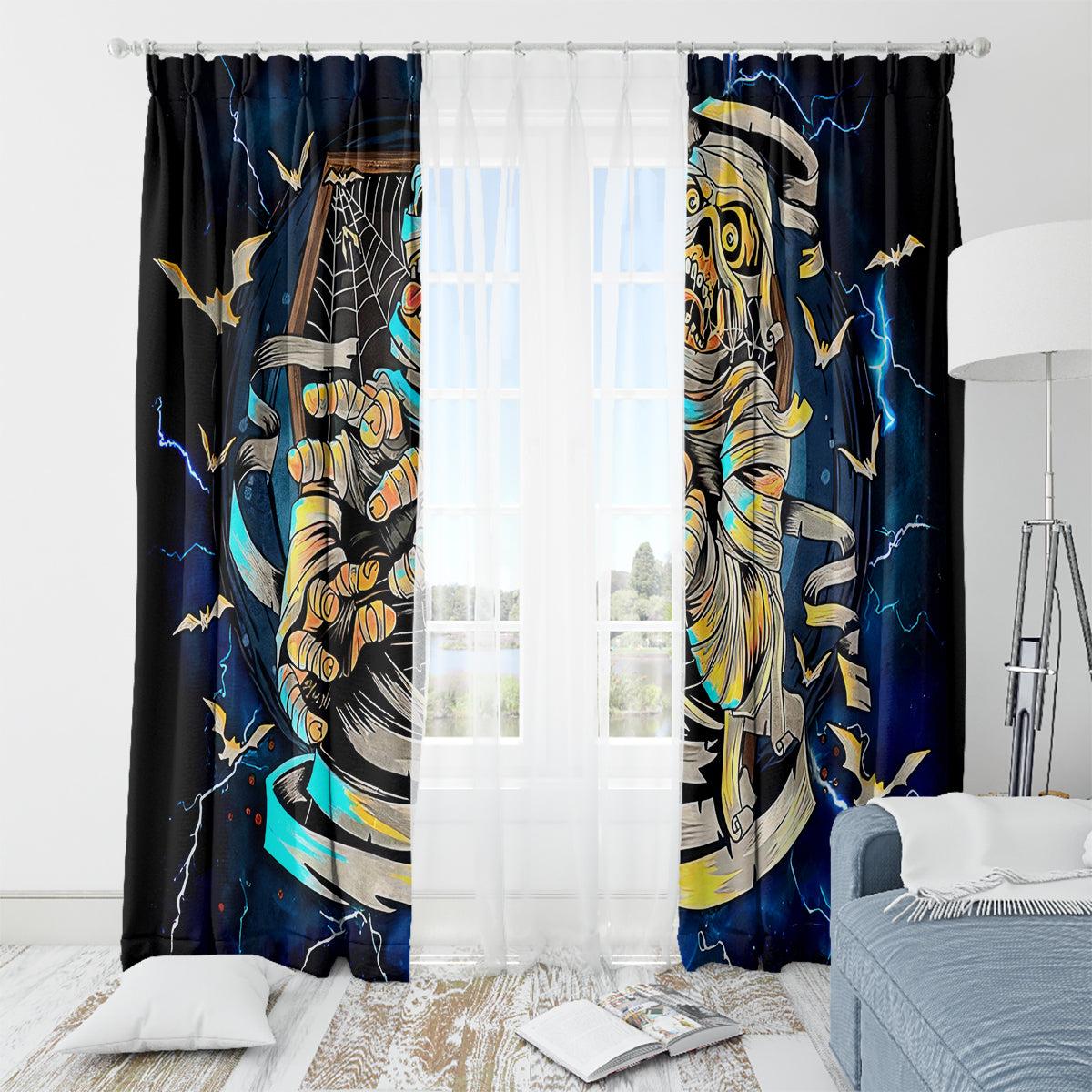 Mummy Skull Window Curtain I'm Going To Hell to Pick You Up - Wonder Print Shop