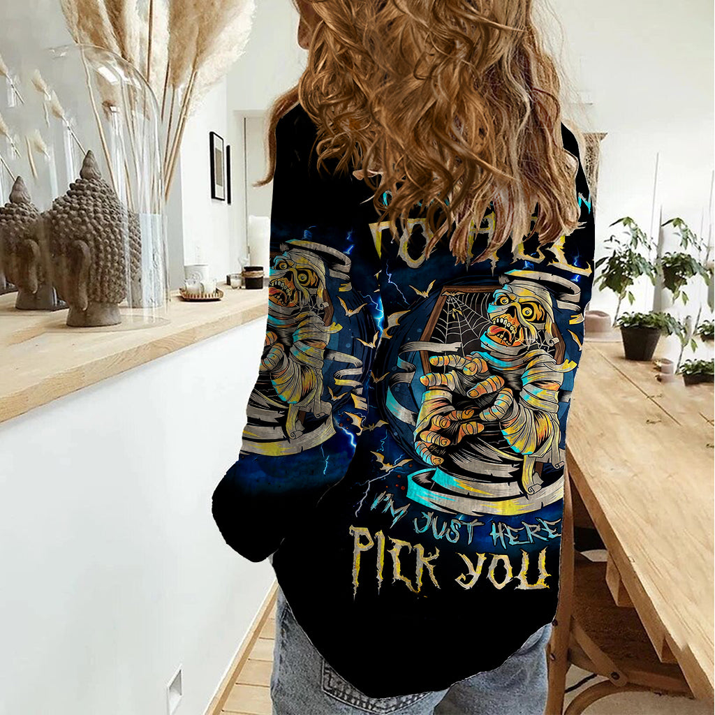 Mummy Skull Women Casual Shirt I'm Going To Hell to Pick You Up - Wonder Print Shop