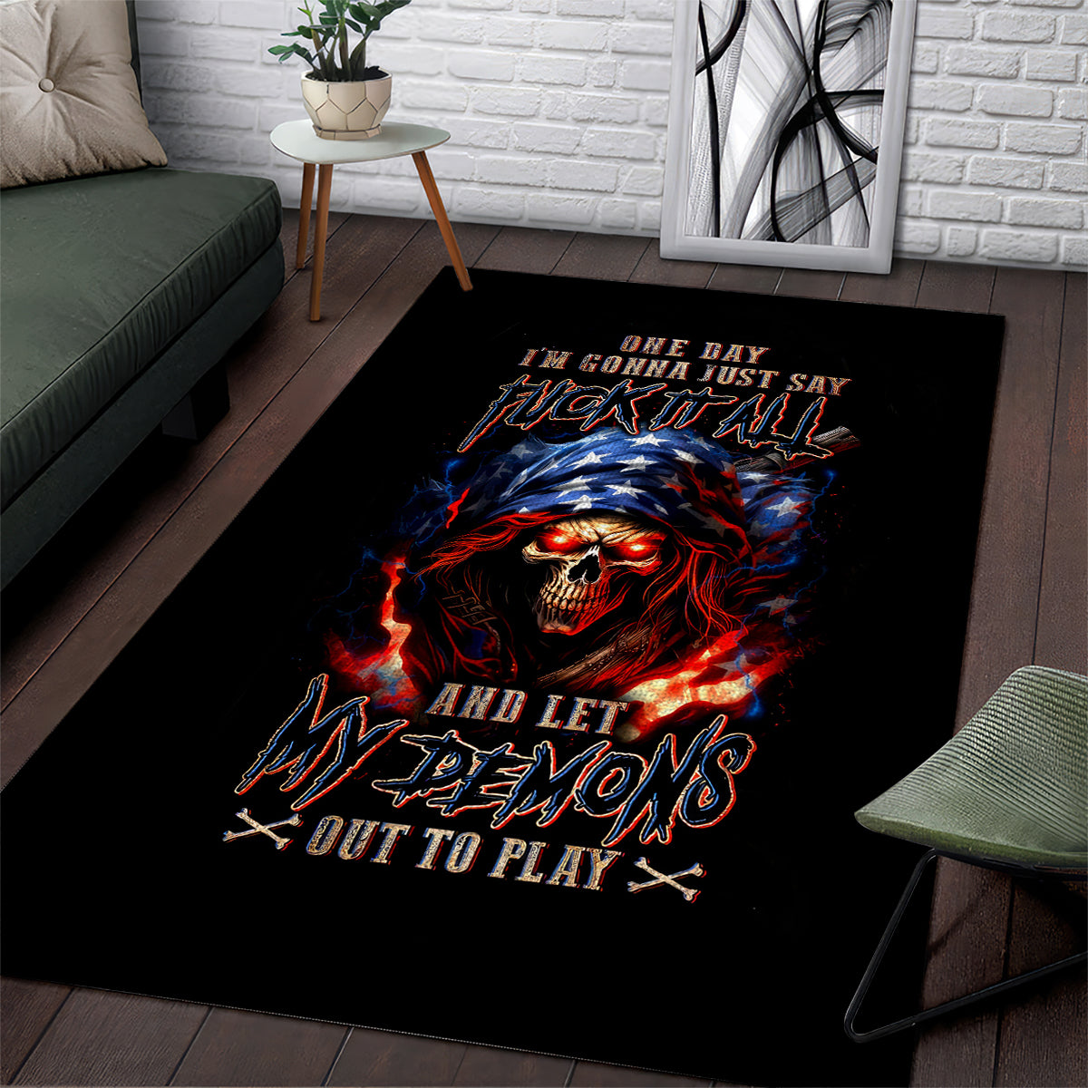 American Skull Area Rug One Day I Gonna Fuck It All - Wonder Print Shop