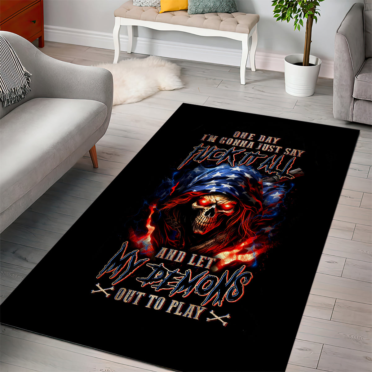 American Skull Area Rug One Day I Gonna Fuck It All - Wonder Print Shop