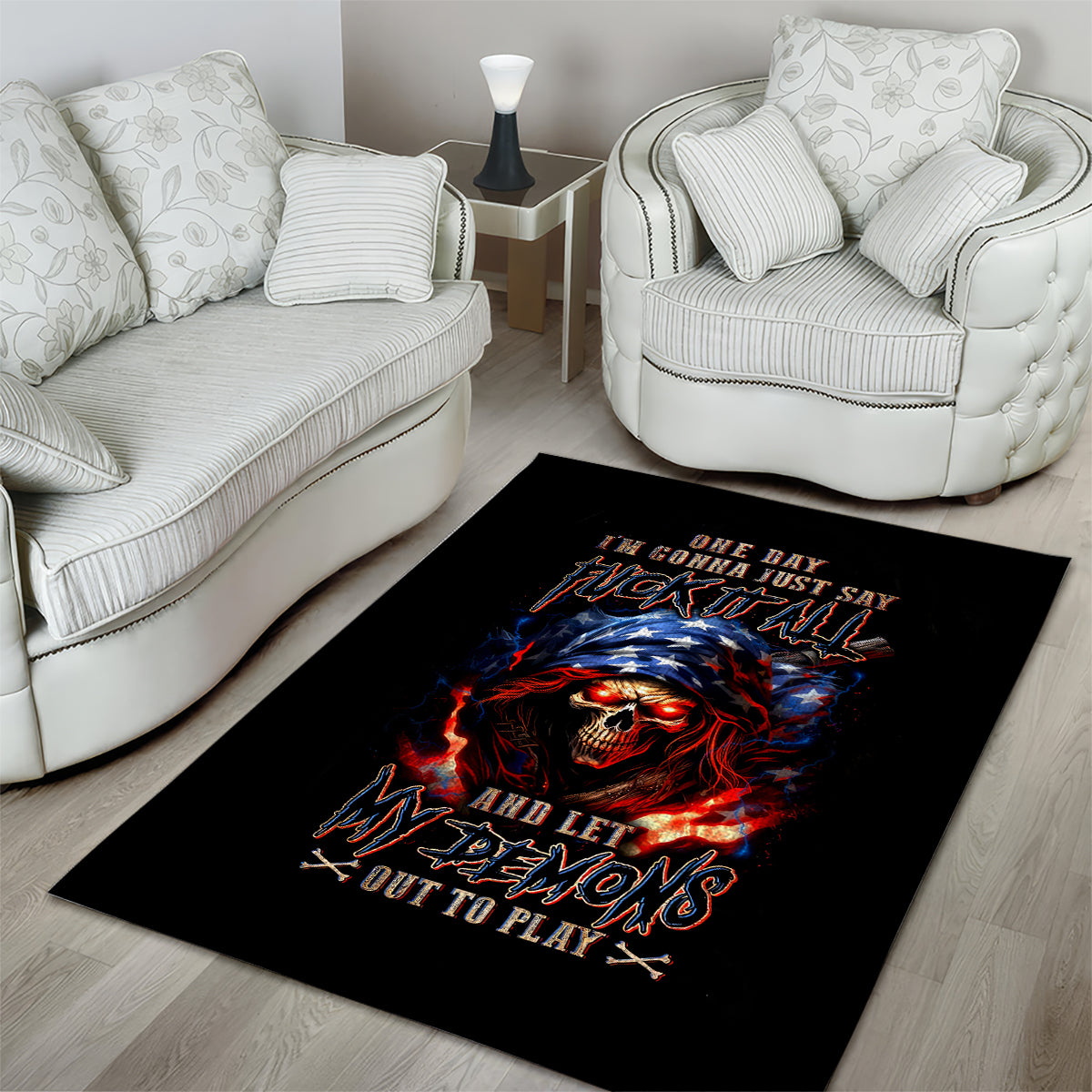 American Skull Area Rug One Day I Gonna Fuck It All - Wonder Print Shop