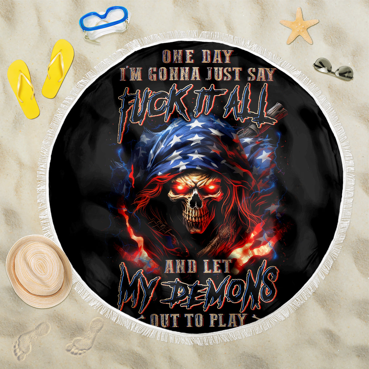 American Skull Beach Blanket One Day I Gonna Fuck It All - Wonder Print Shop
