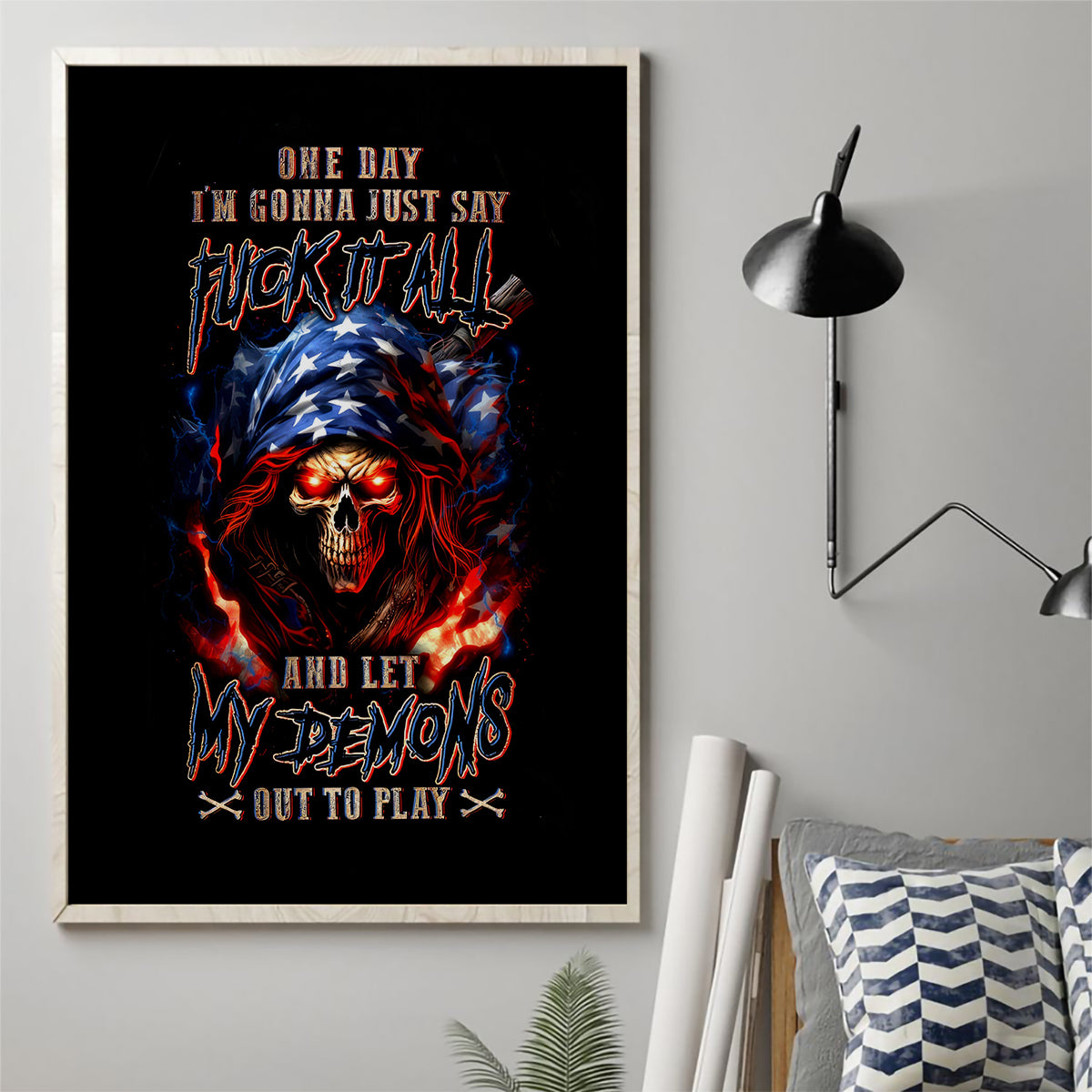 American Skull Canvas Wall Art One Day I Gonna Fuck It All - Wonder Print Shop