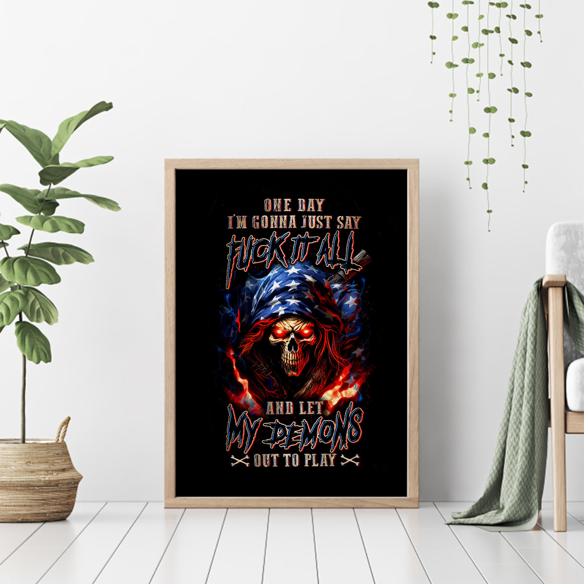 American Skull Canvas Wall Art One Day I Gonna Fuck It All - Wonder Print Shop