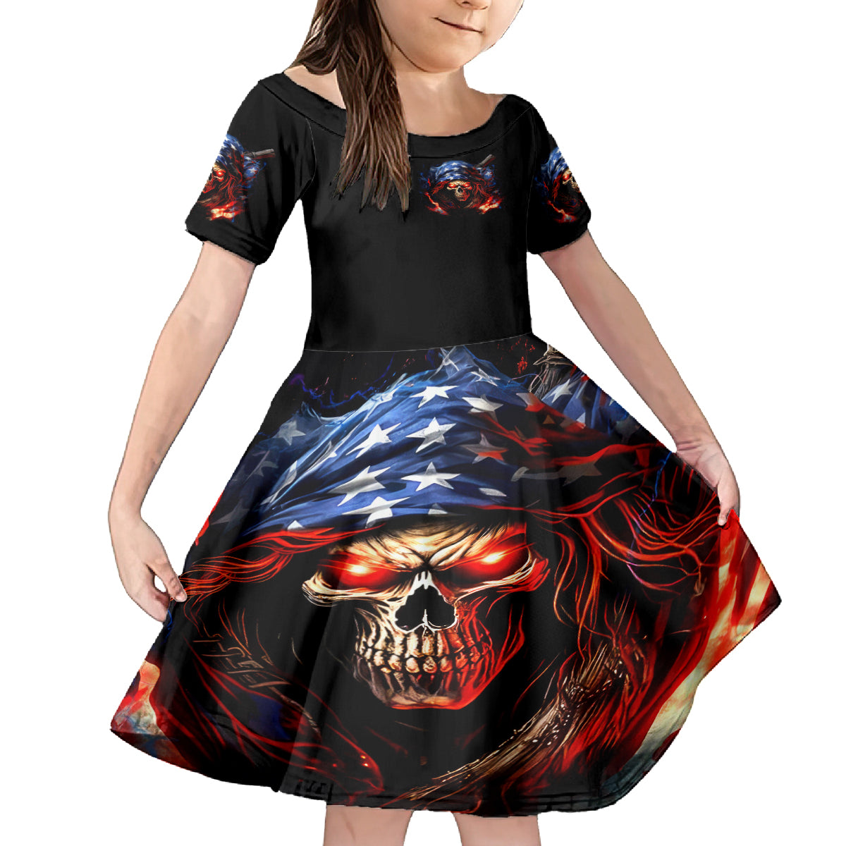 American Skull Family Matching Off Shoulder Long Sleeve Dress and Hawaiian Shirt One Day I Gonna Fuck It All - Wonder Print Shop