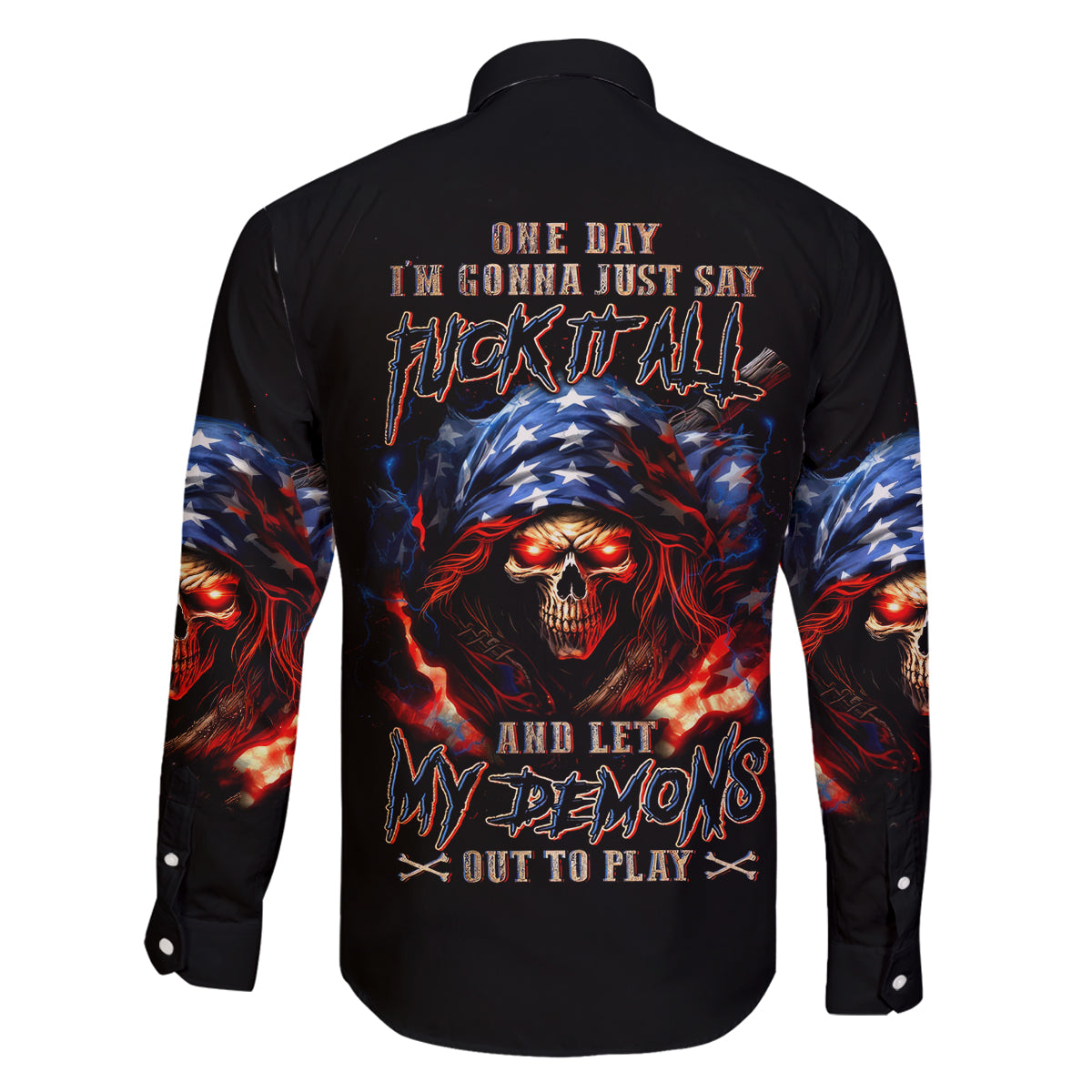 American Skull Family Matching Off Shoulder Long Sleeve Dress and Hawaiian Shirt One Day I Gonna Fuck It All - Wonder Print Shop