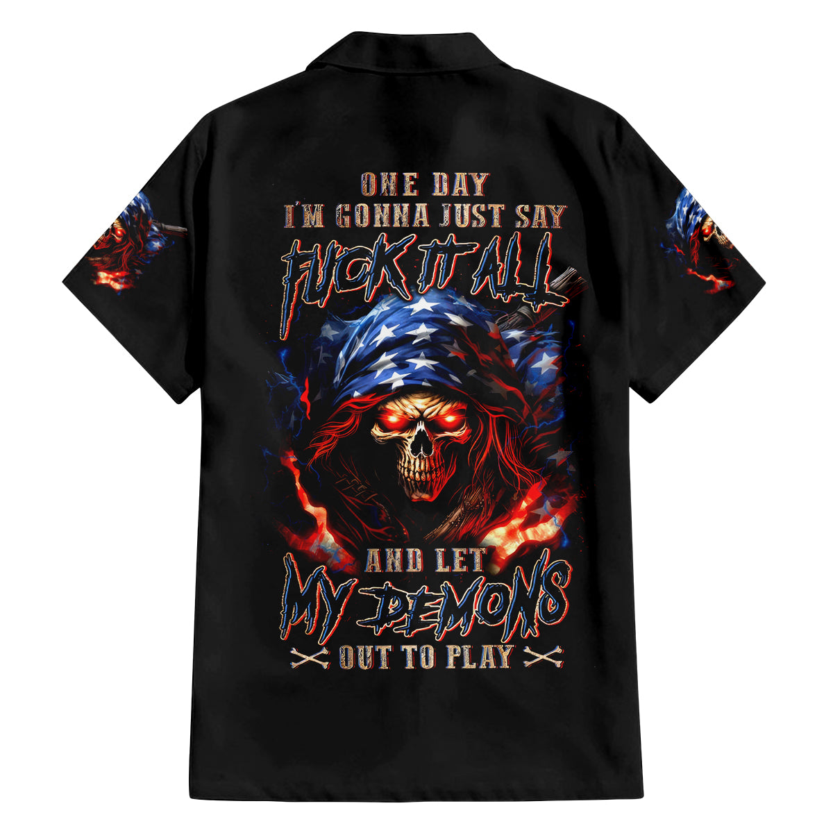 American Skull Family Matching Off Shoulder Short Dress and Hawaiian Shirt One Day I Gonna Fuck It All - Wonder Print Shop