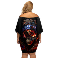 American Skull Family Matching Off Shoulder Short Dress and Hawaiian Shirt One Day I Gonna Fuck It All - Wonder Print Shop