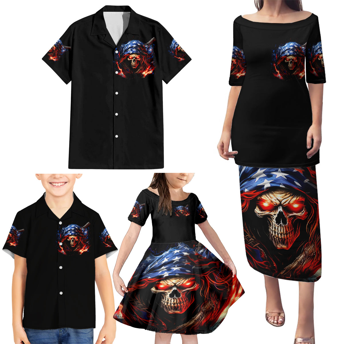 American Skull Family Matching Puletasi and Hawaiian Shirt One Day I Gonna Fuck It All - Wonder Print Shop