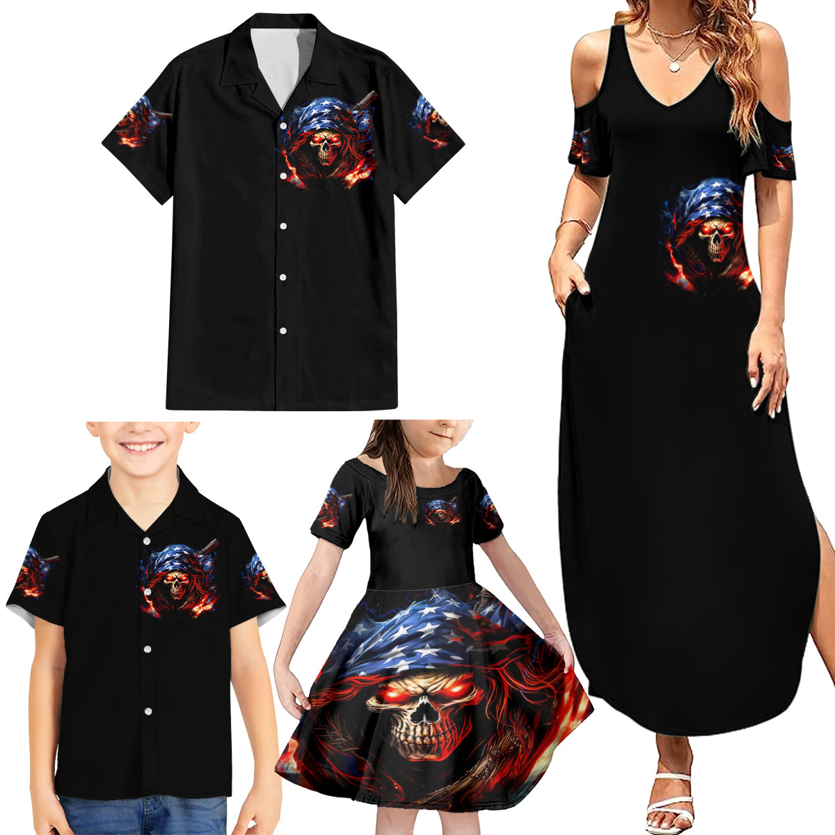 American Skull Family Matching Summer Maxi Dress and Hawaiian Shirt One Day I Gonna Fuck It All - Wonder Print Shop