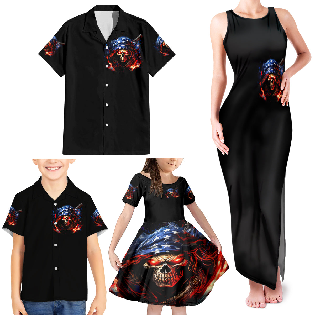 American Skull Family Matching Tank Maxi Dress and Hawaiian Shirt One Day I Gonna Fuck It All - Wonder Print Shop