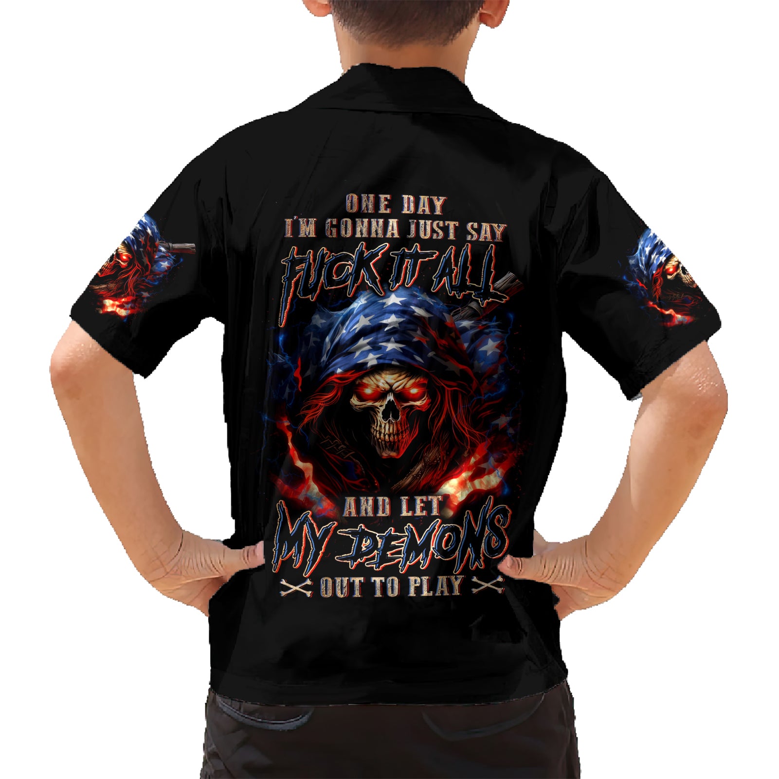 American Skull Kid Hawaiian Shirt One Day I Gonna Fuck It All - Wonder Print Shop