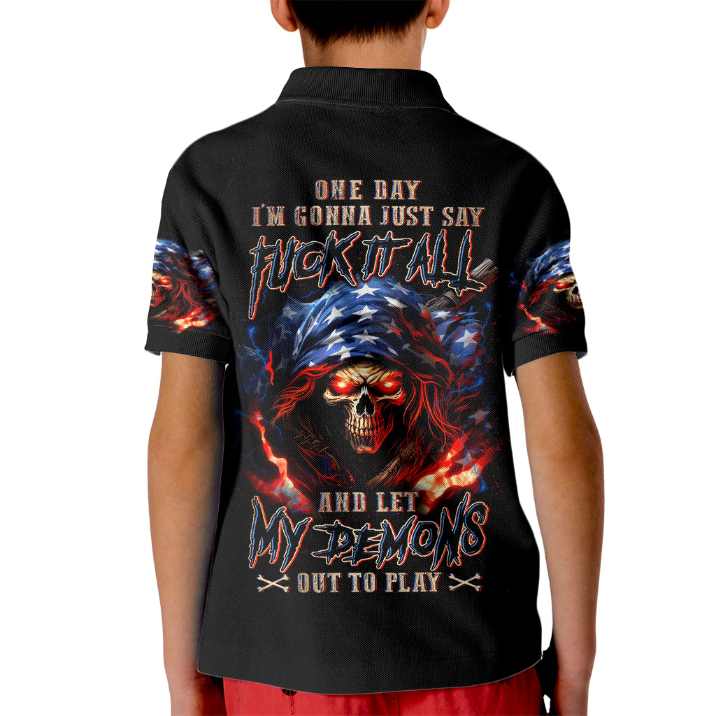 American Skull Kid Polo Shirt One Day I Gonna Fuck It All - Wonder Print Shop