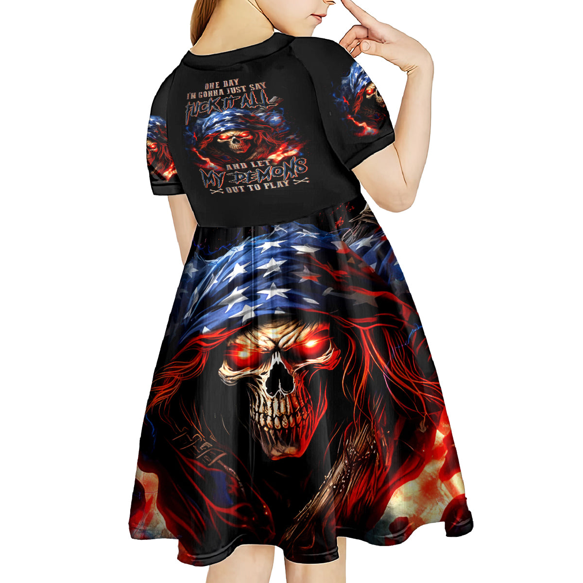 American Skull Kid Short Sleeve Dress One Day I Gonna Fuck It All - Wonder Print Shop