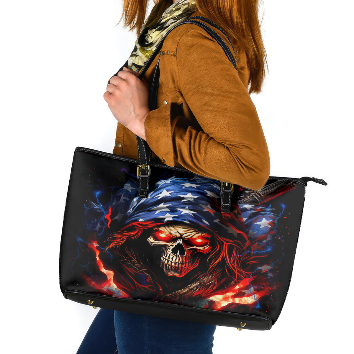 American Skull Leather Tote Bag One Day I Gonna Fuck It All - Wonder Print Shop