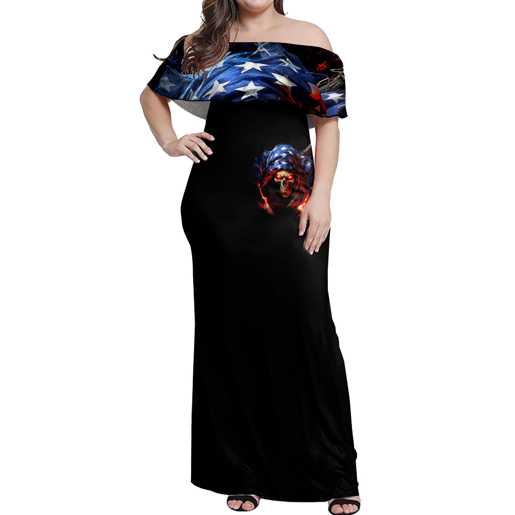 American Skull Off Shoulder Maxi Dress One Day I Gonna Fuck It All - Wonder Print Shop