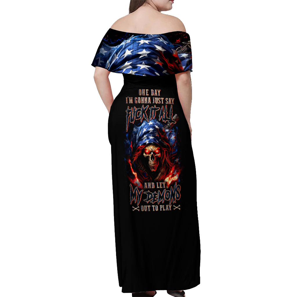 American Skull Off Shoulder Maxi Dress One Day I Gonna Fuck It All - Wonder Print Shop