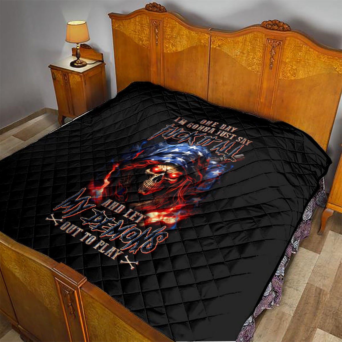 American Skull Quilt One Day I Gonna Fuck It All - Wonder Print Shop