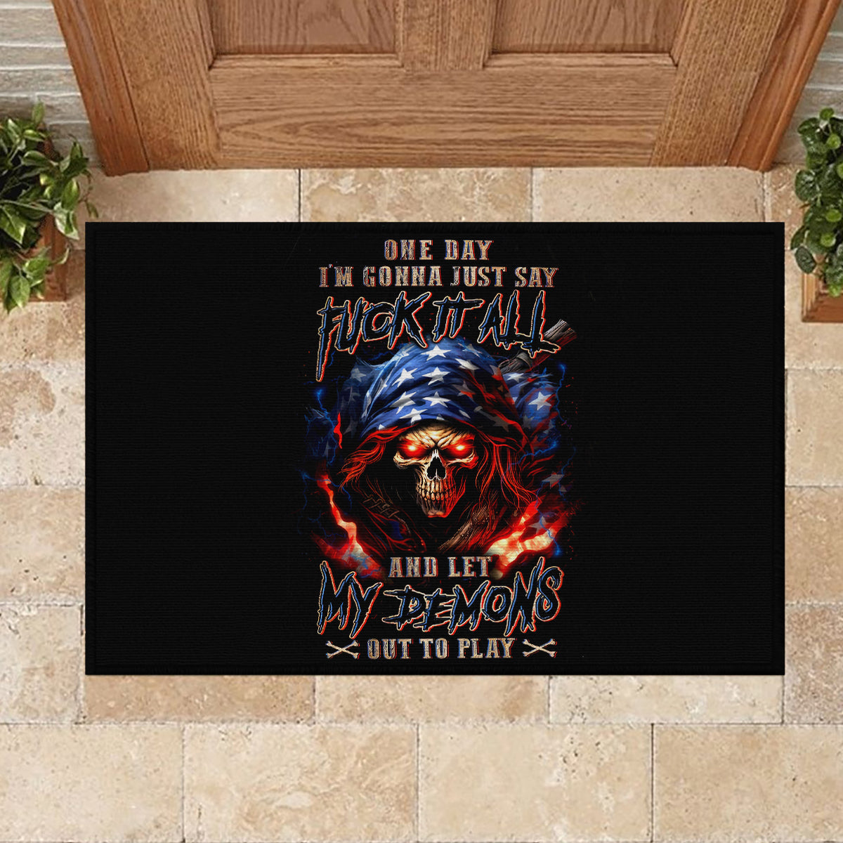 American Skull Rubber Doormat One Day I Gonna Fuck It All - Wonder Print Shop