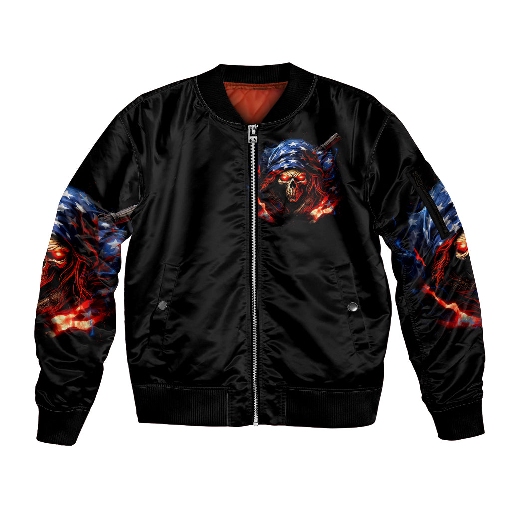 American Skull Sleeve Zip Bomber Jacket One Day I Gonna Fuck It All - Wonder Print Shop