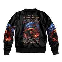 American Skull Sleeve Zip Bomber Jacket One Day I Gonna Fuck It All - Wonder Print Shop