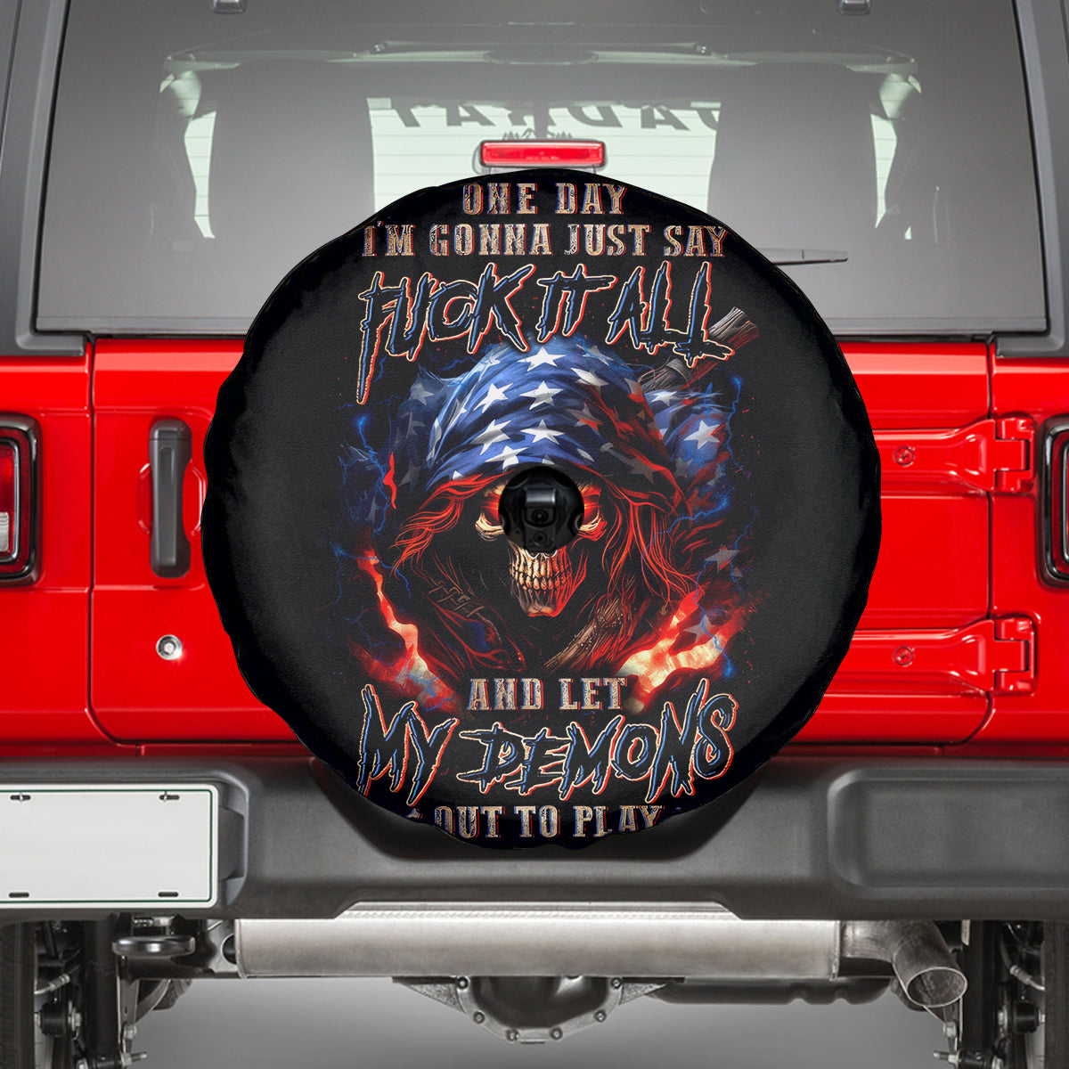 American Skull Spare Tire Cover One Day I Gonna Fuck It All - Wonder Print Shop
