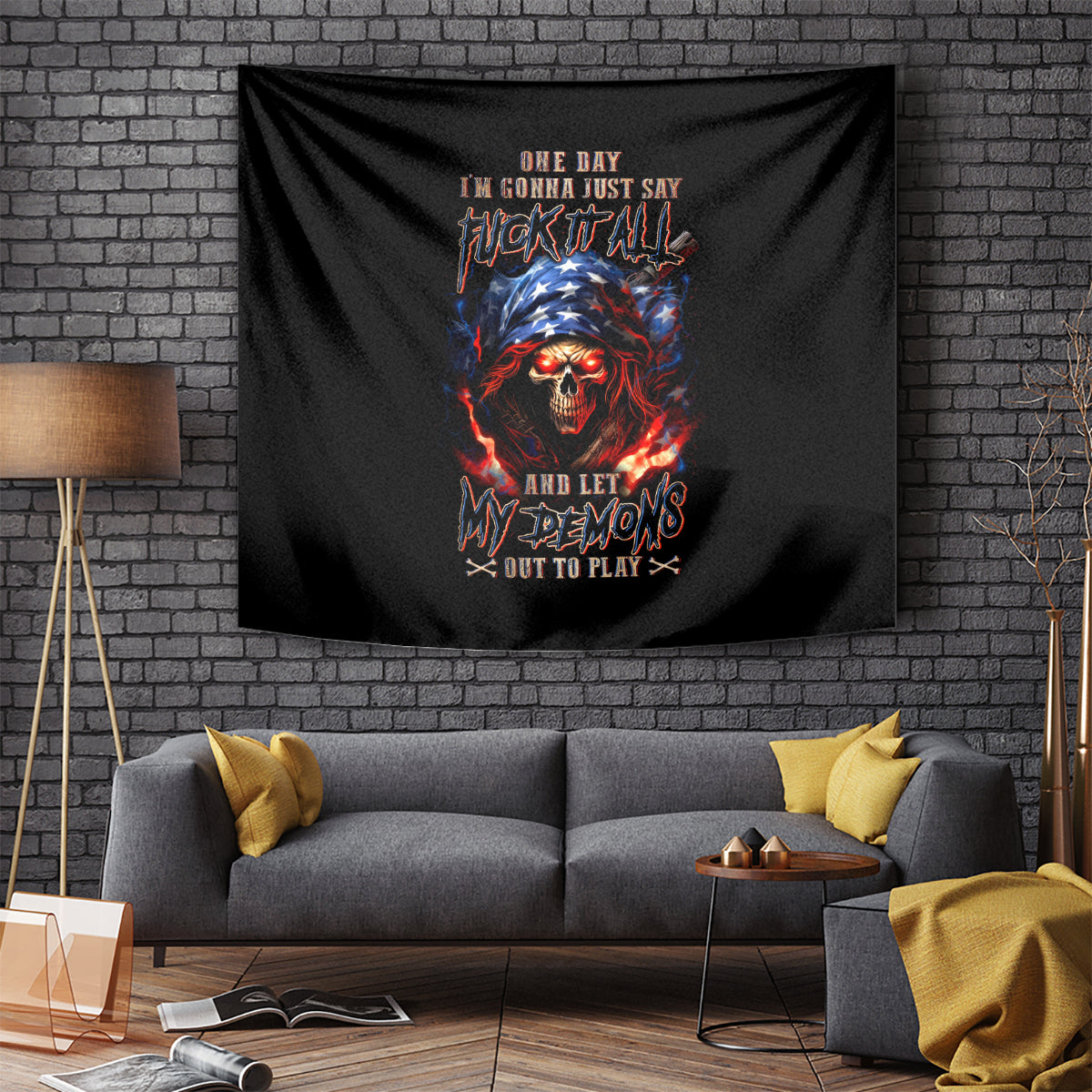American Skull Tapestry One Day I Gonna Fuck It All - Wonder Print Shop
