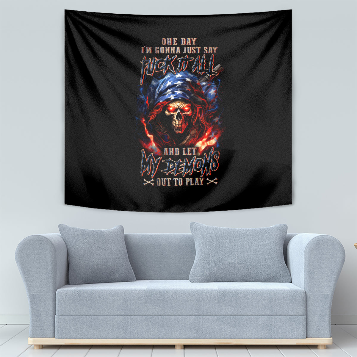 American Skull Tapestry One Day I Gonna Fuck It All - Wonder Print Shop