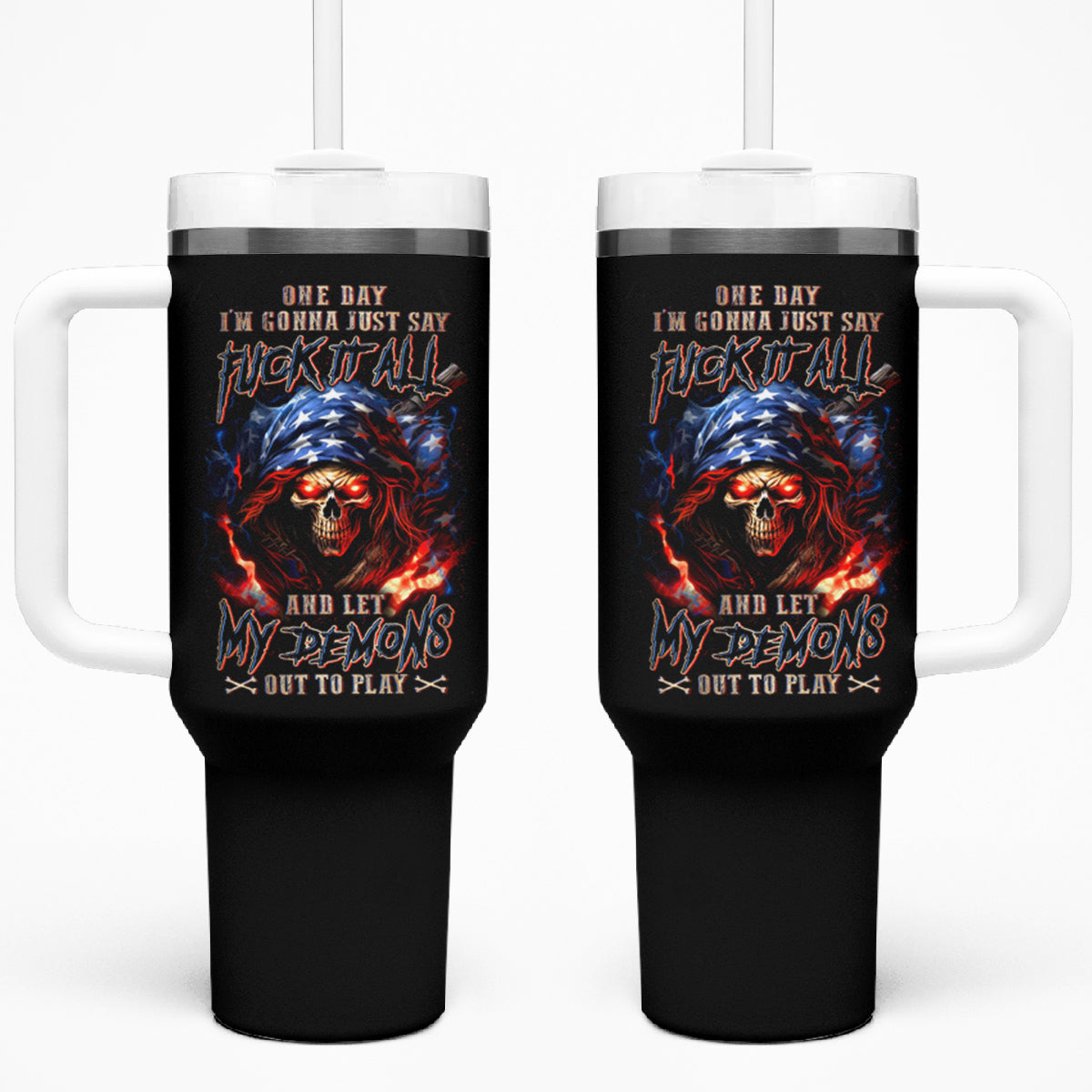 American Skull Tumbler With Handle One Day I Gonna Fuck It All - Wonder Print Shop