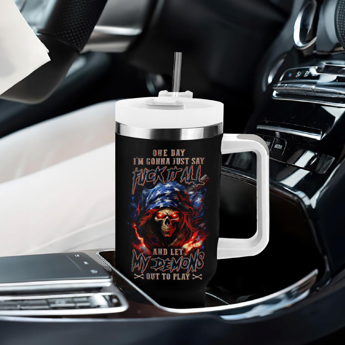 American Skull Tumbler With Handle One Day I Gonna Fuck It All - Wonder Print Shop