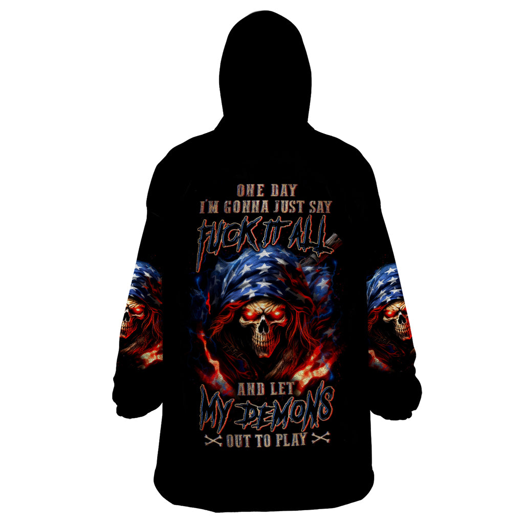 American Skull Wearable Blanket Hoodie One Day I Gonna Fuck It All - Wonder Print Shop