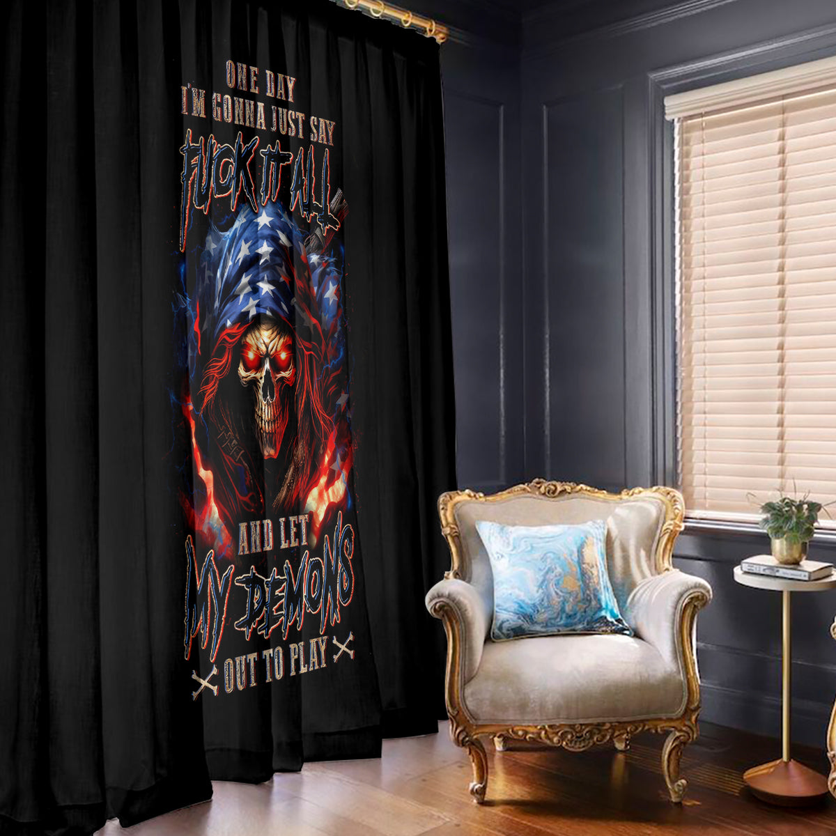 American Skull Window Curtain One Day I Gonna Fuck It All - Wonder Print Shop