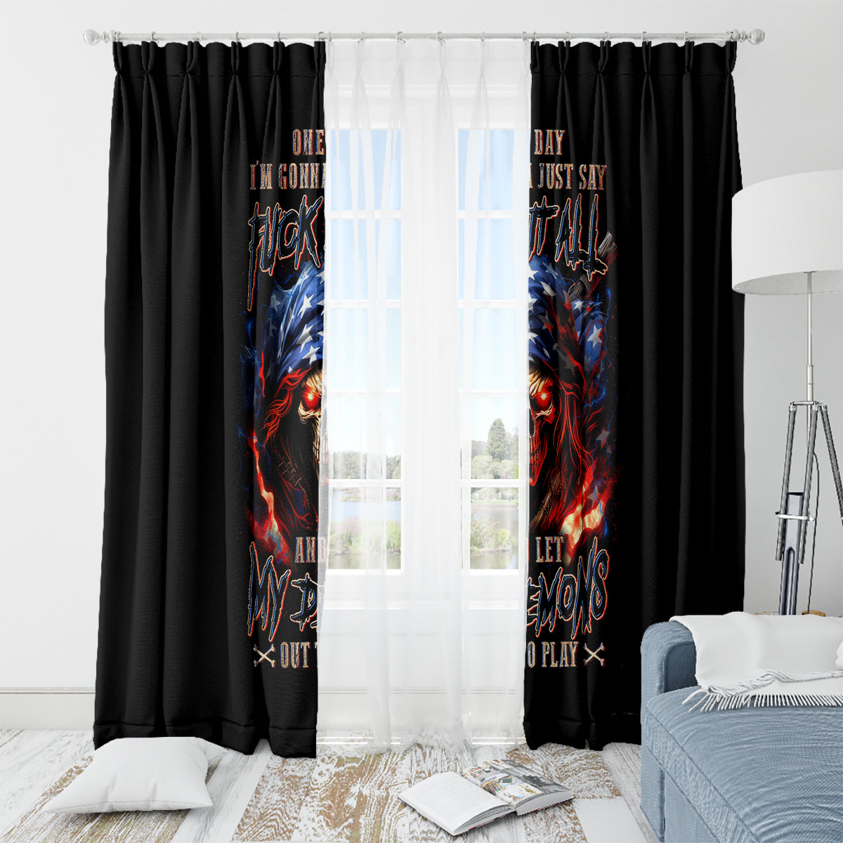 American Skull Window Curtain One Day I Gonna Fuck It All - Wonder Print Shop