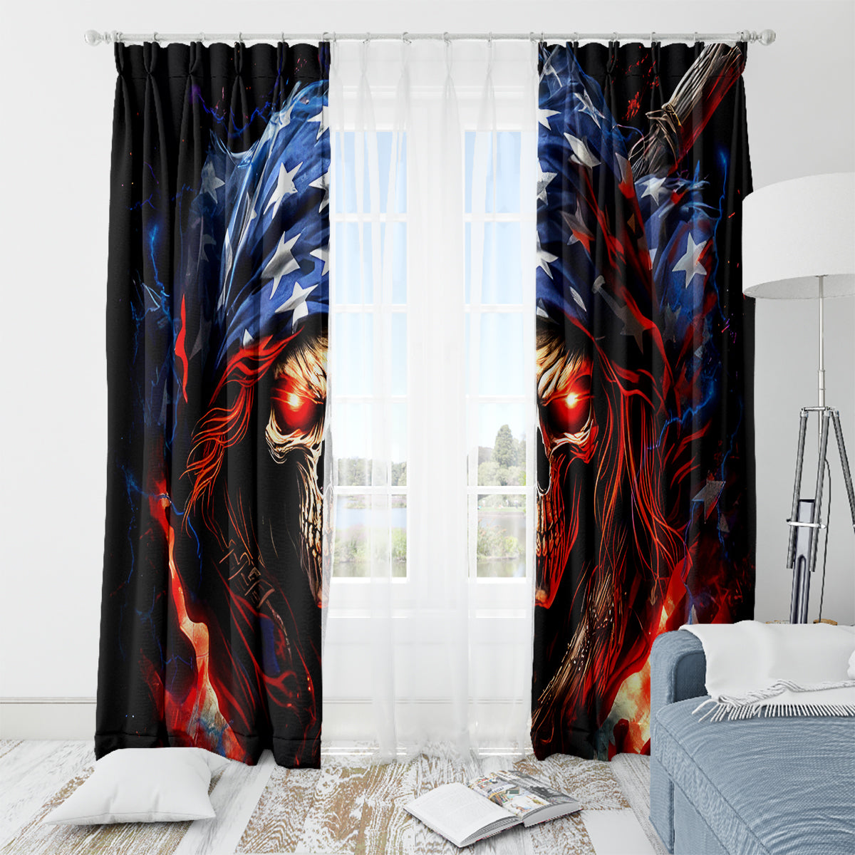 American Skull Window Curtain One Day I Gonna Fuck It All - Wonder Print Shop
