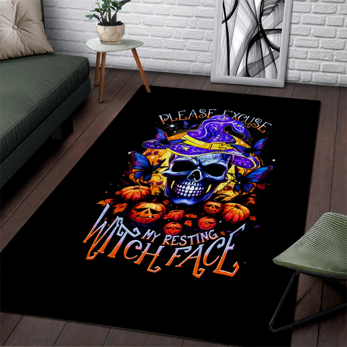 Halloween Skull Area Rug Please Excuse My Resting Witch Face - Wonder Print Shop
