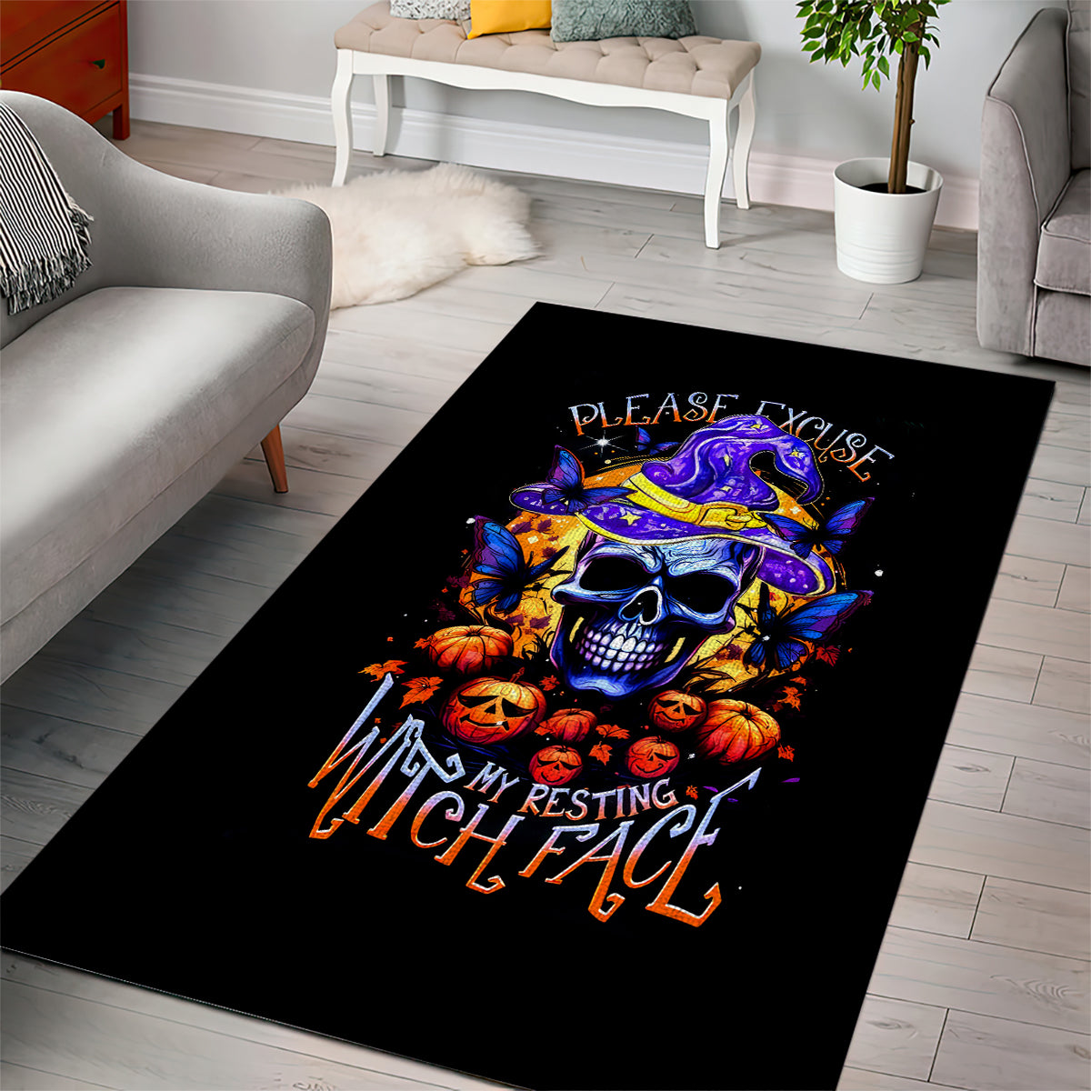 Halloween Skull Area Rug Please Excuse My Resting Witch Face - Wonder Print Shop