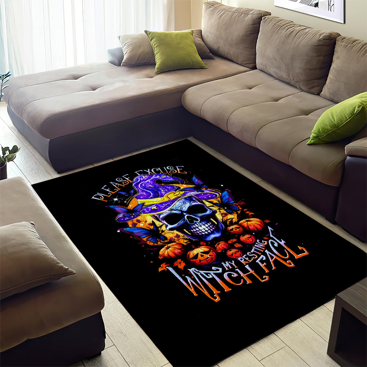 Halloween Skull Area Rug Please Excuse My Resting Witch Face - Wonder Print Shop