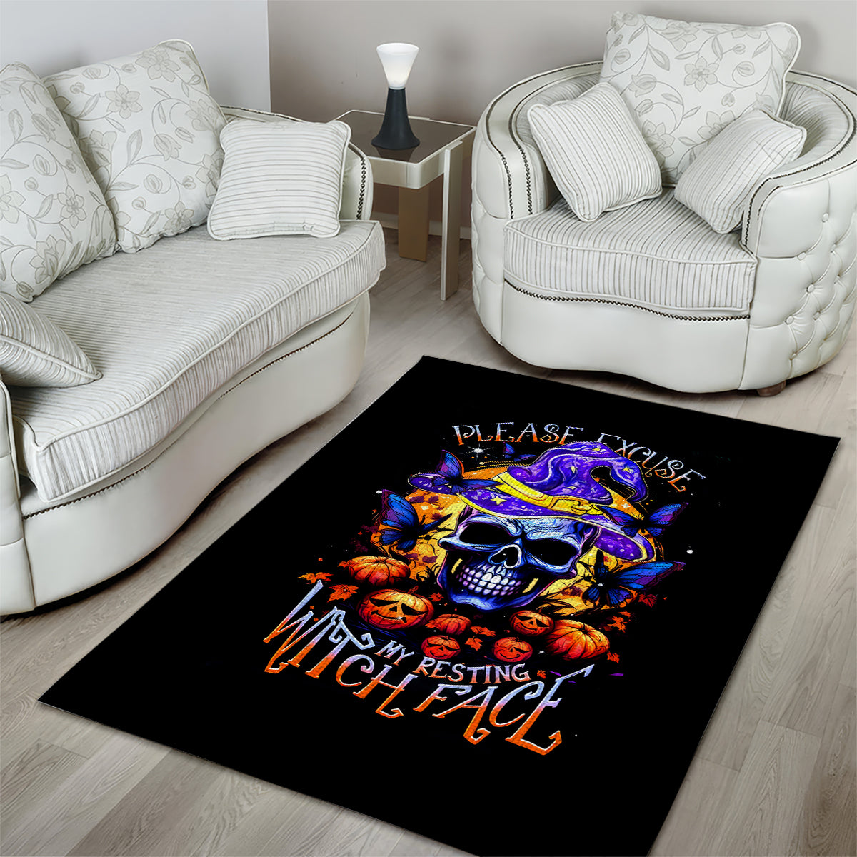 Halloween Skull Area Rug Please Excuse My Resting Witch Face - Wonder Print Shop
