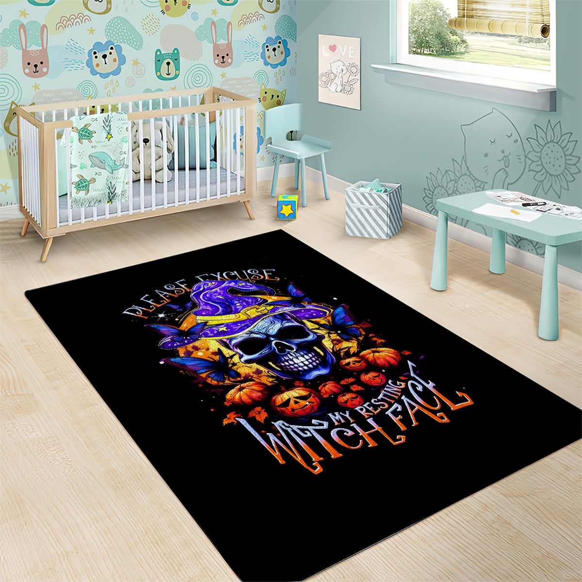 Halloween Skull Area Rug Please Excuse My Resting Witch Face - Wonder Print Shop
