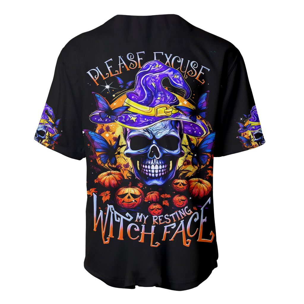 Halloween Skull Baseball Jersey Please Excuse My Resting Witch Face - Wonder Print Shop